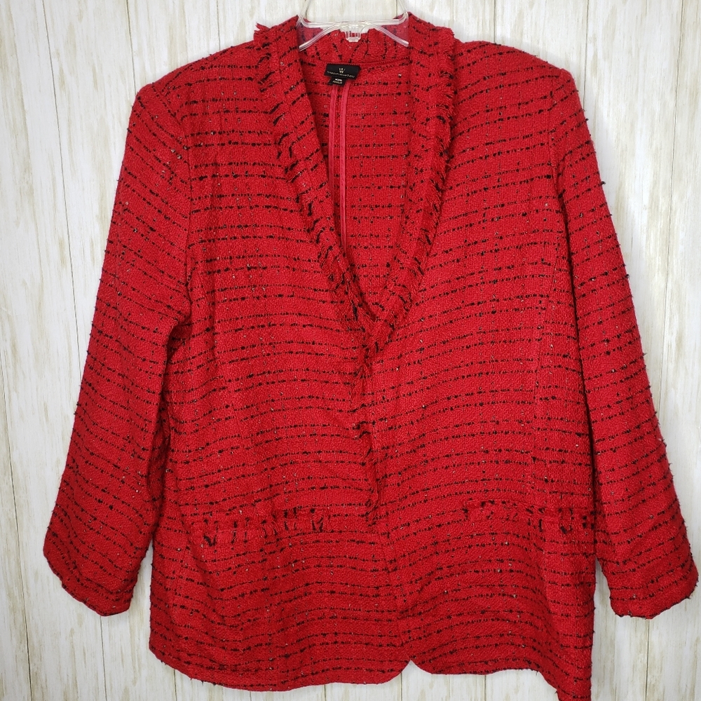 Worthington Womens Blazer Open Front Tweed Red & Black Plus Size XXL Jacket
